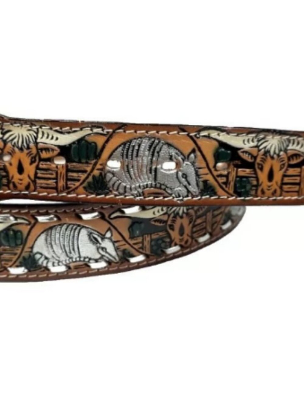 Dixie Leather Western Belt Men's Size 40 Armadillo Cactus Southwest Bull Eagle